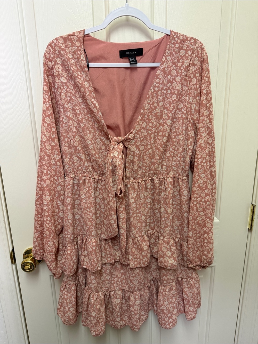 Forever 21 Rose Pink Floral Tie-Front Ruffle dress